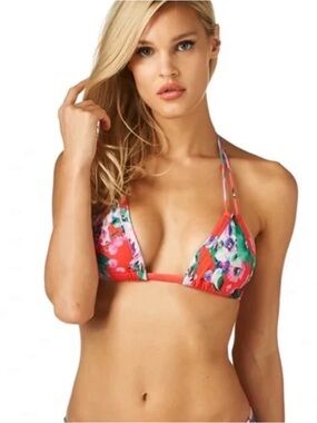 Montce red floral triangle bikini top